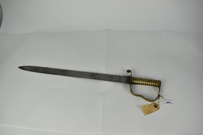 Lot 968 - Victorian British pioneer sidearm with brass hilt, sawback blade by Mole, dated on knuckle bow '1865', 70cm overall