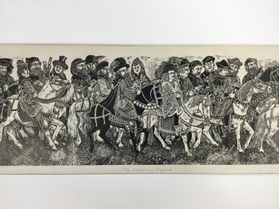 Lot 122 - Sue Scullard (contemporary) woodcut print, Canterbury pilgrims, signed inscribed artists proof and dated 1986, image, 11 x 50cm