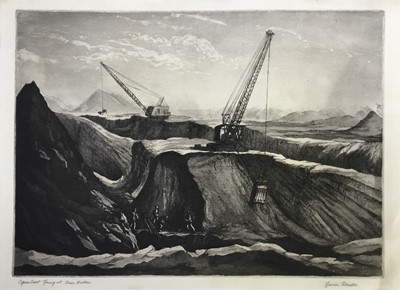 Lot 123 - Group of etchings, including Marion Rhodes - Open Cast Coal Mining, Over Hulton, 25 x 35cm, various others, all unframed (9)
