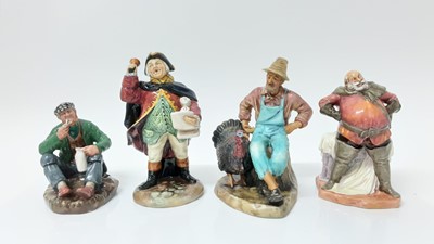 Lot 1388 - Four Royal Doulton figures - Town Crier HN2119, The Wayfarer HN2362, Falstaff HN2054, Thanksgiving HN2446