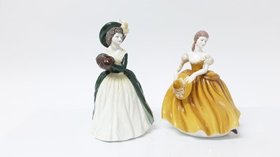 Lot 1389 - Two Coalport Ladies of Fashion figures - Vanessa and Teresa, together with a Sylvac dog, Herend vase, Wedgwood Jasperware vase and a blue and white vase (6)