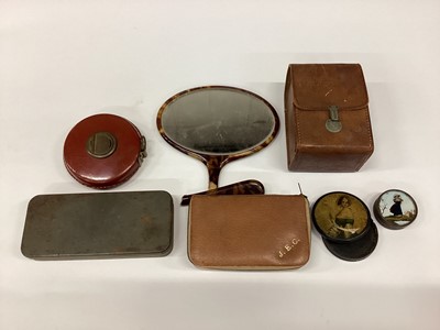 Lot 2555 - Antique papier mâché snuff box, together with other virtu items, including mother of pearl pin cushion (1 box)