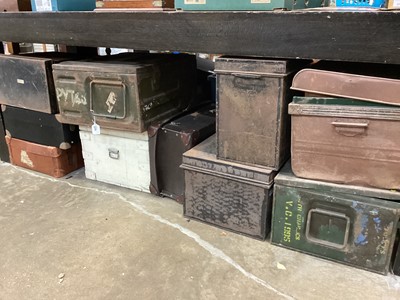 Lot 2557 - Collection of eleven japanned tin boxes, trunks, ammounition boxes and others  (11)