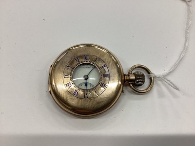 Lot 2566 - Gold plated half hunter pocket watch, signed Spikins from Dent, Deptford - running