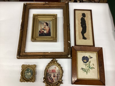 Lot 2558 - 19th century botannical watercolour in rosewood frame, together with a silhouette, Victorian foot stool and other frames and pictures.