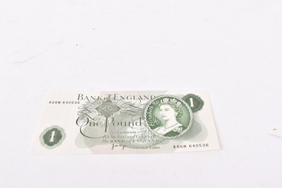 Lot 564 - G.B. - Green One Pound Series 'C' portrait error note, chief cashier J. Page prefix R66M (N.B. Replacement note) partially missing blue underprint on front right EF and scarce (1 banknote)