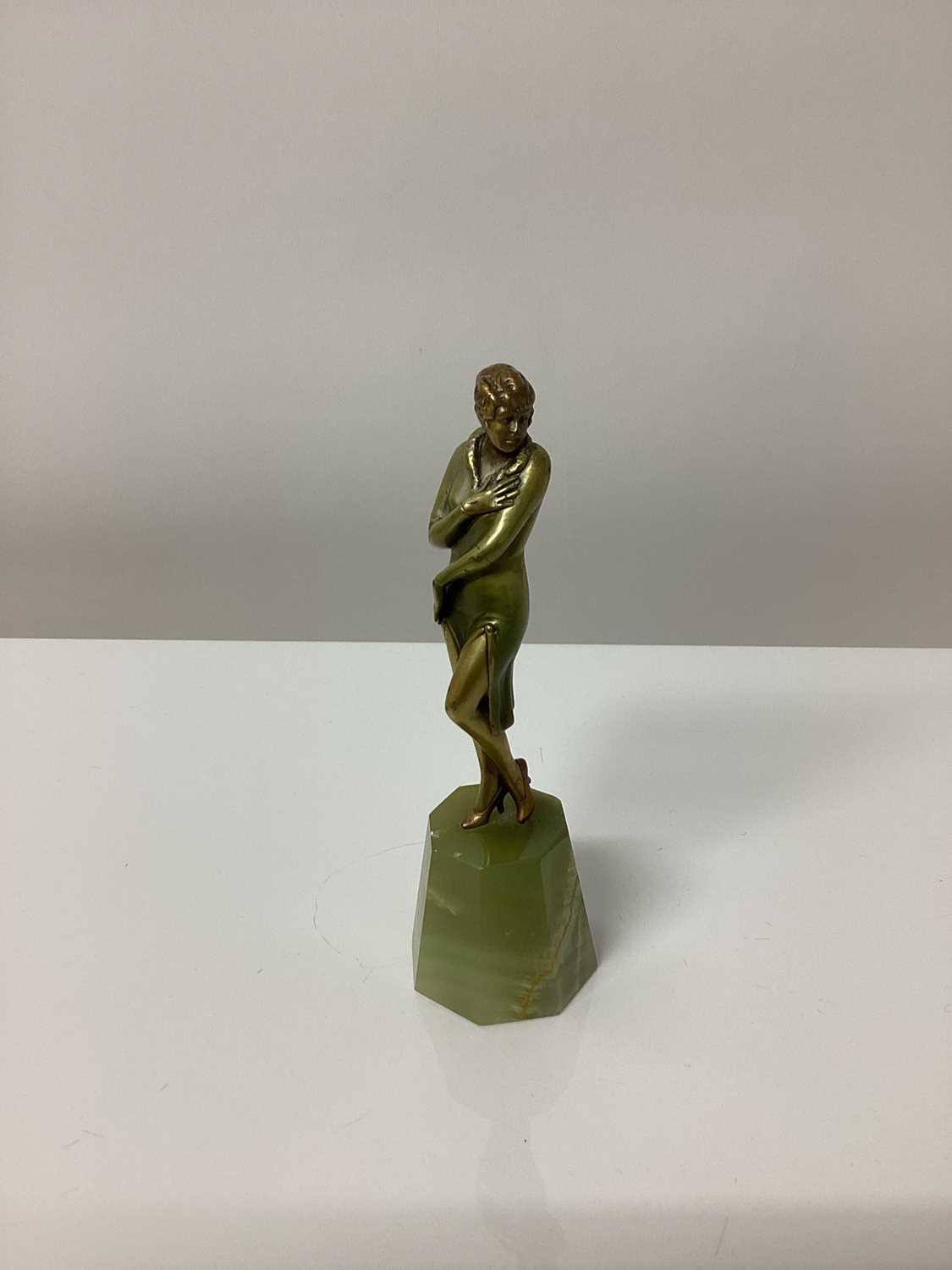 Lot 2564 - Josef Lorenzl Art Deco Bronze figure of a woman, on an onyx base, signed 'Lorenzl on her foot, 13.5cm high