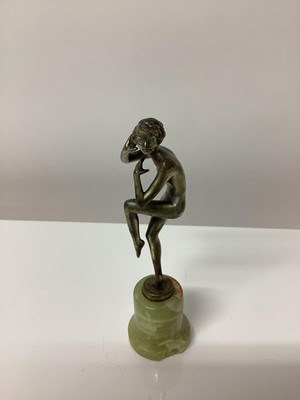 Lot 2565 - Josef Lorenzl Art Deco silvered bronze figure of a nude woman, on an onyx base, signed Lorenzl made in Austria, 15cm in height
