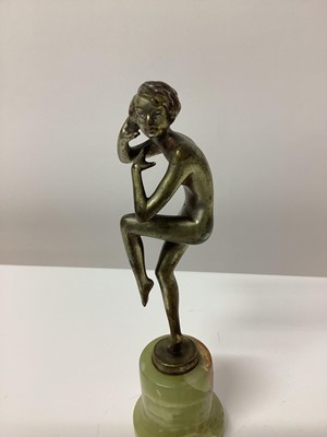 Lot 2565 - Josef Lorenzl Art Deco silvered bronze figure of a nude woman, on an onyx base, signed Lorenzl made in Austria, 15cm in height