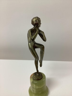 Lot 2565 - Josef Lorenzl Art Deco silvered bronze figure of a nude woman, on an onyx base, signed Lorenzl made in Austria, 15cm in height