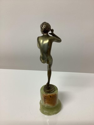 Lot 2565 - Josef Lorenzl Art Deco silvered bronze figure of a nude woman, on an onyx base, signed Lorenzl made in Austria, 15cm in height