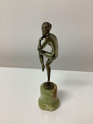 Lot 2565 - Josef Lorenzl Art Deco silvered bronze figure of a nude woman, on an onyx base, signed Lorenzl made in Austria, 15cm in height
