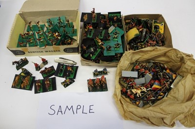 Lot 1871 - Large collection of miniature hand painted figures mounted on wood, mostly Napoleonic in period plus others, ideal for re-enactments, plus a Britains Somersetshire light infantry set, boxed.
