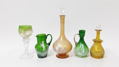 Lot 1394 - Three pieces of Mary Gregory glass together with other etched glass