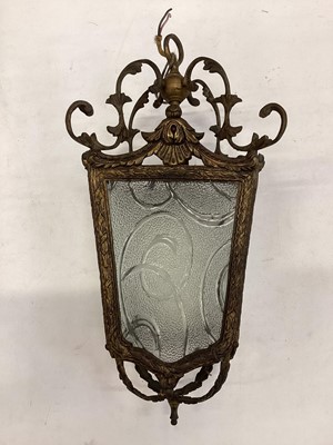 Lot 2608 - Set of four brass wall lights with shell shaped shades, together with a brass inkstand and other brassware.