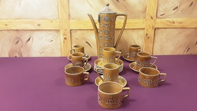Lot 1396 - Portmeirion Totem pattern brown glazed coffee set