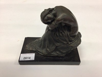 Lot 2614 - Contemporary bronzed metal figure of a sleeping woman on a black marble base, marked Milo to base, 13.5cm in height.