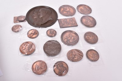 Lot 577 - World - Mixed copper lead backfilled plaques/medallions to include France Napoleon and Josephine (N.B. Dia. 140mm) and others in various sizes which have been cleaned to include Napoleonic G.B. Duk...