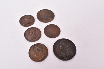 Lot 578 - France - Mixed copper commemorative medallions to include Death of The Dauphine (Louis XVII) 1795 By N. Tiolier GEF/AU (Dia. 40mm), Charles X Coronation 1825 by Caunois A.UNC (Dia. 50mm), Capture o...