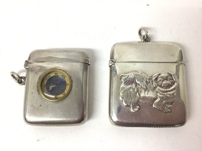 Lot 315 - Unusual Victorian silver vesta case, mounted with a compass (Birmingham 1896), make AJ Zimmerman, together with a Victorian silver vesta case with later applied plaque depicting a Pekinese Dog (Bir...