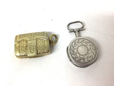 Lot 318 - George IV silver gilt vinaigrette in the form of a satchel, (Birmingham 1822), maker Ledsam & Vale, together with a George III silver 'watch case' vinaigrette, (Birmingham 1817), maker Joseph Taylo...