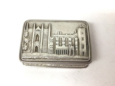 Lot 319 - William IV silver castle top vinaigrette, the top decorated with a view of Newstead Abbey, with pierced and engraved grill to interior, (Birmingham 1836), maker Nathaniel Mills, 3.7cm in length.