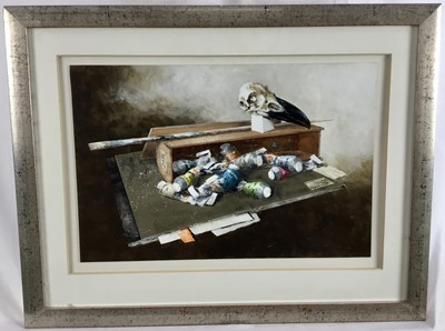 Lot 339 - Leslie Gooday (1921-2013), mixed media still life 'Model and Paints'