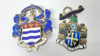 Lot 2659 - George VI silver and enamel Mayoress or Past Mayoress' badge for Burton Upon Trent engraved to reverse 'Francis Kathleen Burnell 1950 - 51', together with another silver and enamel Past Mayoress' b...