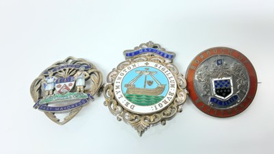 Lot 2660 - Elizabeth II silver and enamel Mayoress or Past Mayoress' badge for Lymington engraved to reverse 'Harriet Caird Hayter 1962 - 1963, together with a silver and enamel Slough Past Mayoress' badge an...