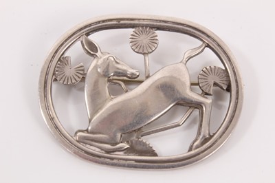 Lot 332 - Georg Jensen silver kneeling deer oval brooch, designed by Arno Malinowski, no. 256
