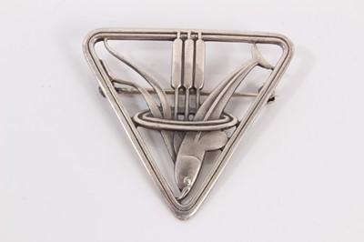 Lot 333 - Georg Jensen silver dolphin in reeds triangular brooch, designed by Arno Malinowski, no. 257