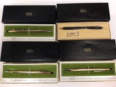 Lot 2644 - Parker Duofold fountain pen with 14ct gold nib, together with other Parker, Papermate and Cross pens and a collection of slide rules (1 box)