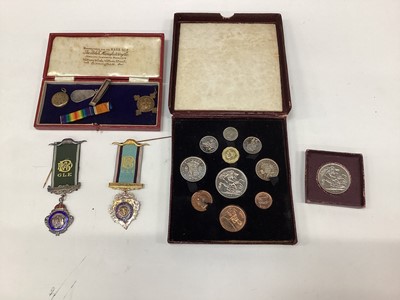 Lot 2639 - Two silver and enamel Order of Buffalos medals together with a 1951 Festival of Britain coin set and other coins.