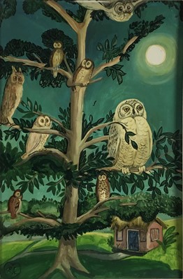Lot 317 - Mid 20th century school, oil on board - Owls
