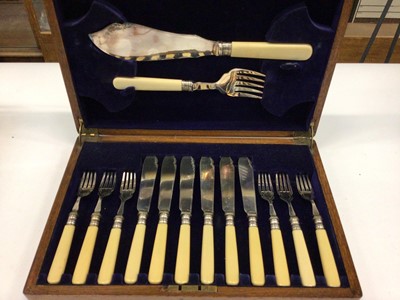 Lot 2667 - Silver plate cake basket together with silver plated cutlery sets and other silver plated ware (1 box)