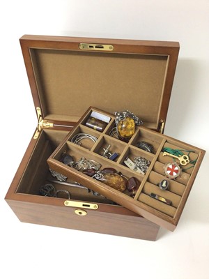 Lot 340 - Jewellery box containing silver mounted amber jewellery and other silver/ white metal jewellery