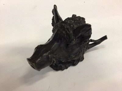 Lot 2671 - A bronze boar's head inkwell, together with a ram's head inkwell and a tortoise inkwell (3)