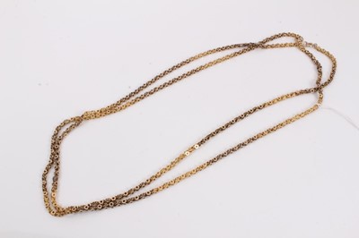 Lot 370 - Victorian yellow metal long chain with fancy link and star decoration, split into two necklaces