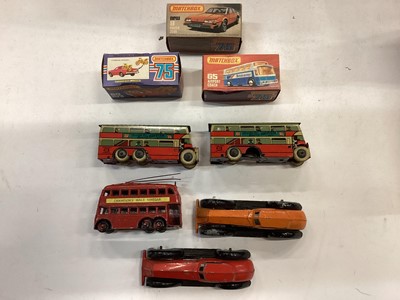 Lot 1963 - Children's Toys to include diecast and tin plate, plastic farm animals, German doll etc.