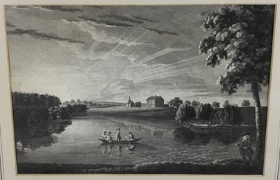 Lot 298 - 18th century black and white engraving - figures in a rowing boat, a country house beyond, 25cm x 36cm, in glazed gilt frame