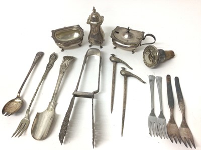 Lot 395 - Three piece silver cruet set and plated ware