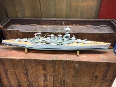 Lot 2702 - Large scratch built wooden model of HMS Hood, before the 1939 refit, a British battleship, approx. 138cm in length, together with stand.