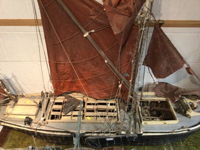 Lot 2703 - Large and impressive scratch built wooden model of a Thames sailing barge, approx. 148cm in length