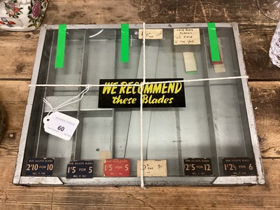 Lot 60 - 1950's Gillette razor blades glazed shop table top display cabinet, 32cm in length