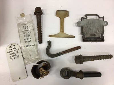 Lot 2721 - Railway interest- collection of various items to include sections of rail, plaques and fittings.