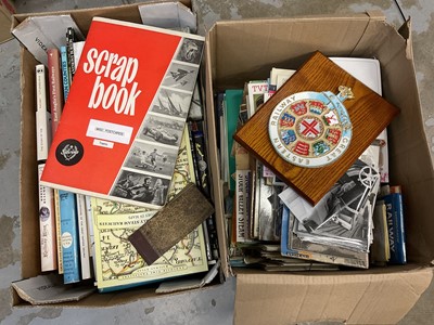 Lot 1554 - Railway ephemera selection including real photographic trains, stations, postcards, various reference books including hardback, scrap album etc (2 boxes)