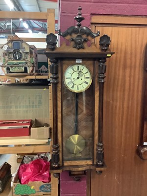 Lot 2725 - Edwardian Vienna-style regulator wall clock with twin weights, key and pendulum in walnut case,128 cm