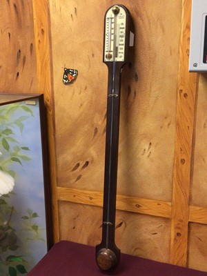 Lot 211 - Contempory stick barometer thermometer by Blatt, Brighton with faux ivory scale in mahogany case, 90 cm high