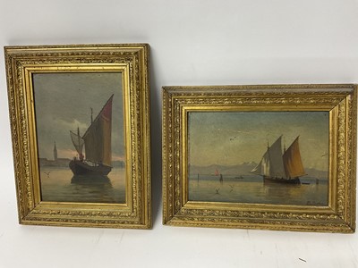Lot 140 - 19th century school, pair of oils on board, marine scenes, indistinctly signed
