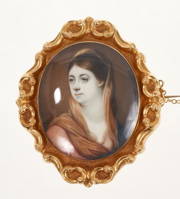 Lot 403 - Good quality 19th century portrait miniature of a lady, in gold brooch mount